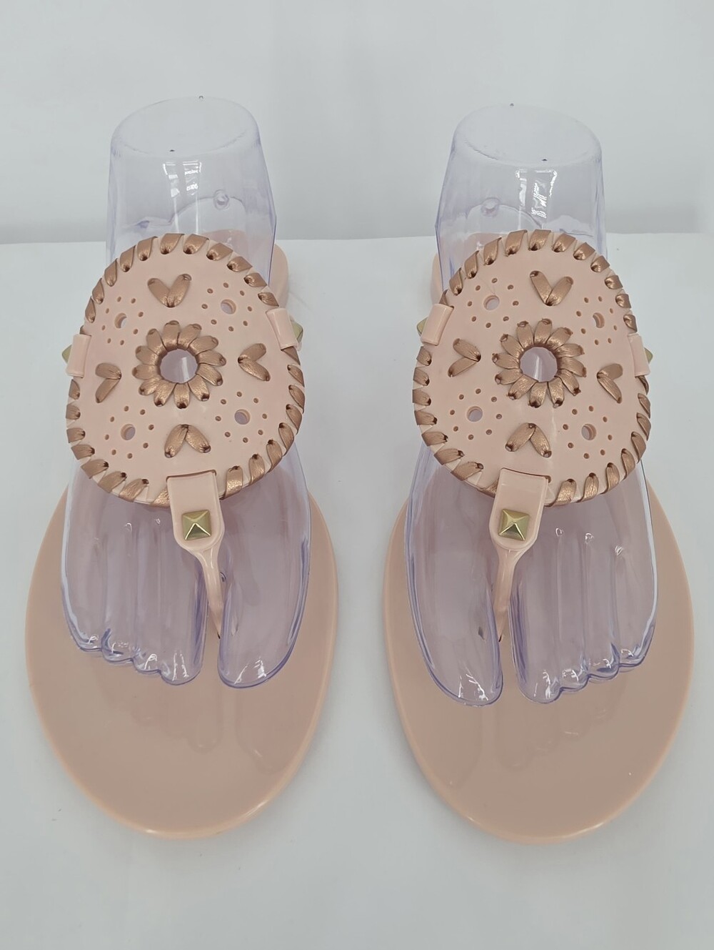 Jack Rogers Georgica Jelly Sandals Womens 8 Blush Pink Gold Medallion Thong